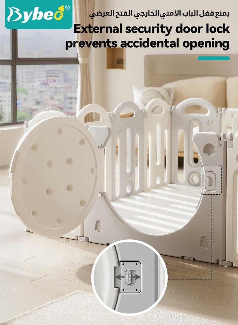Bybeo Baby Playpen Fence with Playmat, Baby Playards for Toddlers with Gate and Game Board, Sturdy Infant Play Area, Toddler Activity Center with Basketball Hoop and 3PCS Baby Rattle Toys, Indoor & Outdoor Use 18 Panels - Image 3